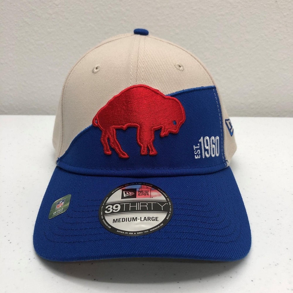 Buffalo Bills Hat Cap Fitted Mens Medium Large Tan Blue NFL Football New Era